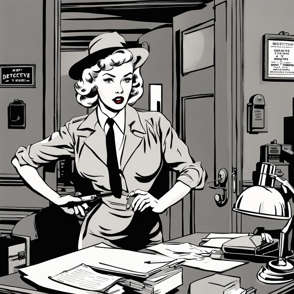 1950s Detective Office Scene in Detailed Matte Painting