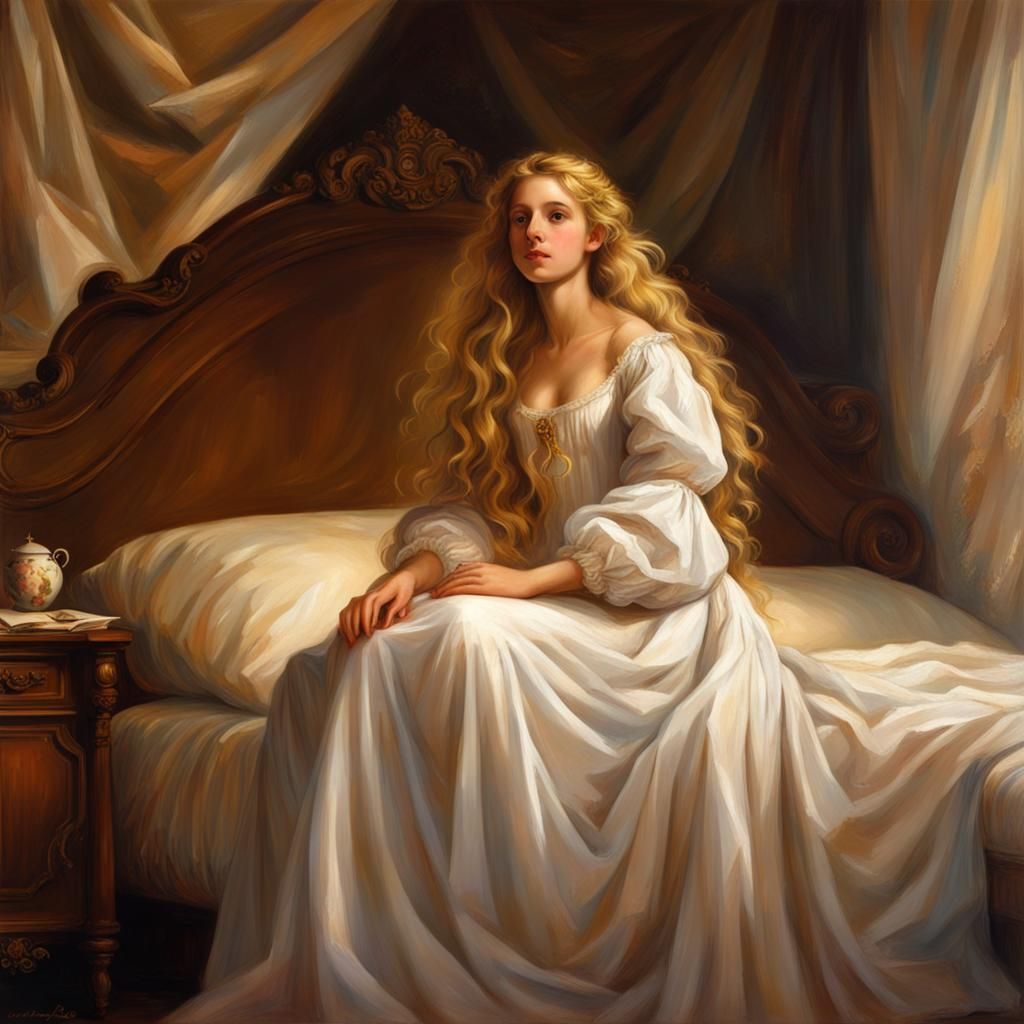 Renaissance Girl with Golden Hair in Painting