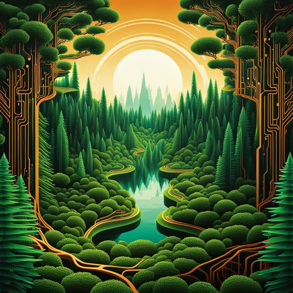 Abstract Circuit Board Forest Landscape