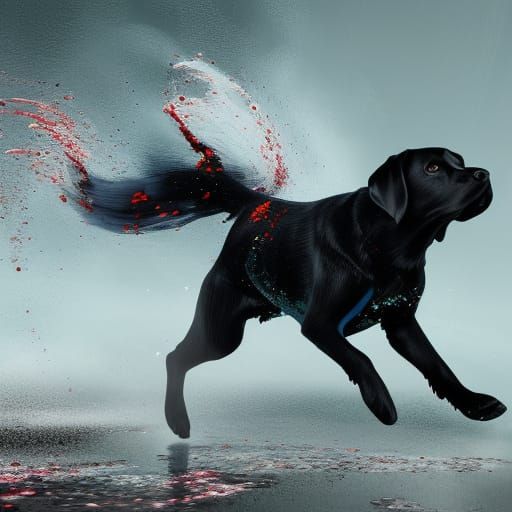 Black Lab Running Through Paint: Fantasy Concept Art