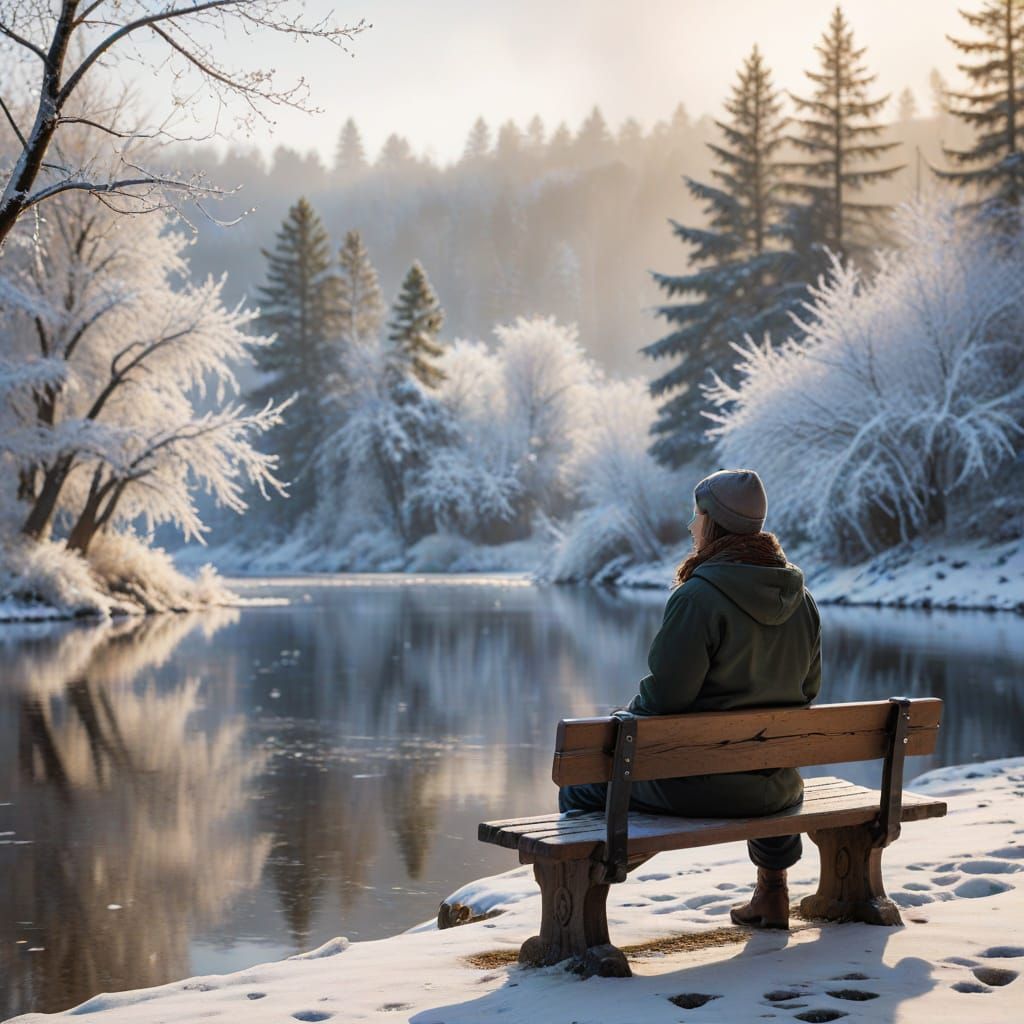 Winter Serenity: Snowy Landscape with Peaceful Figure