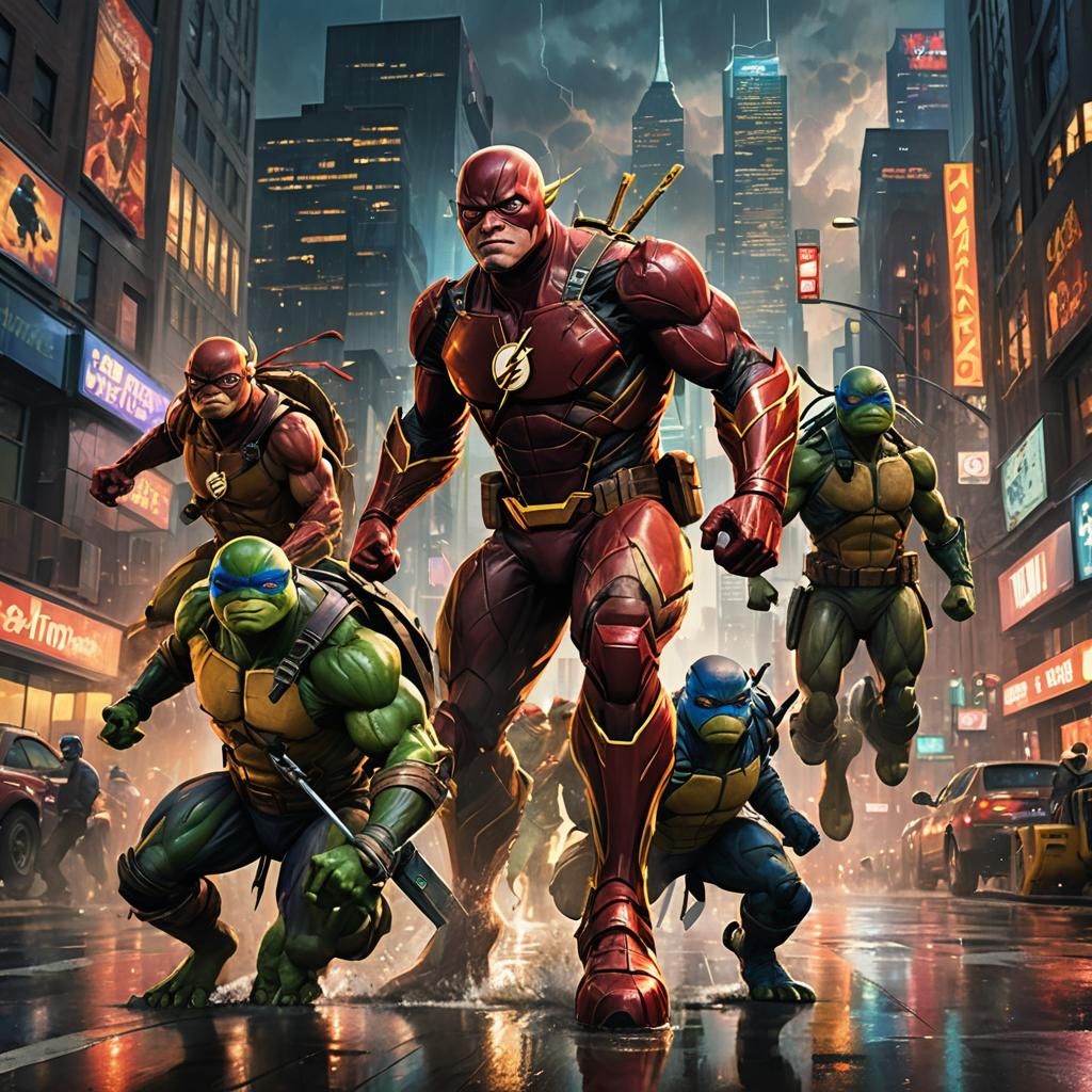 The Flash and TMNT Team Up: Hyperrealistic Concept Art