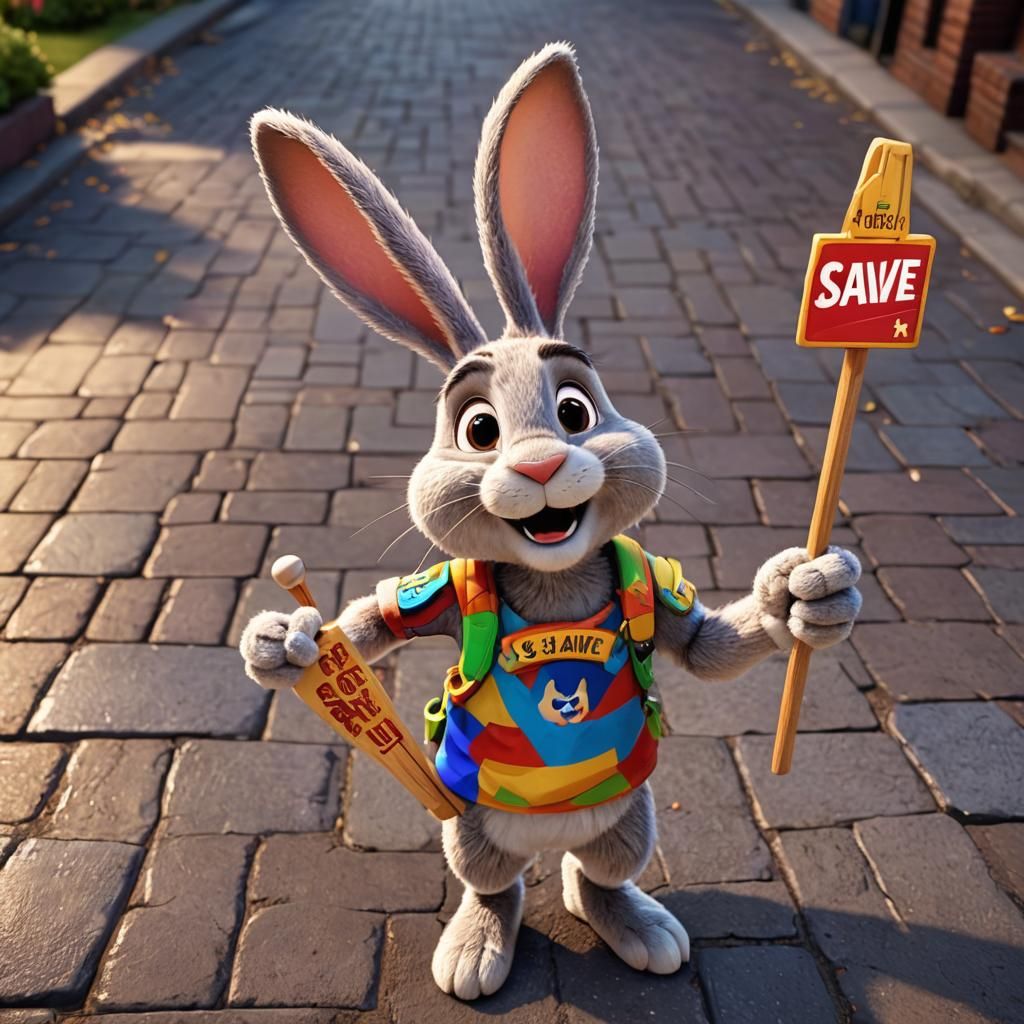 Cartoon Rabbit Protests to Save Animation as 3D Art
