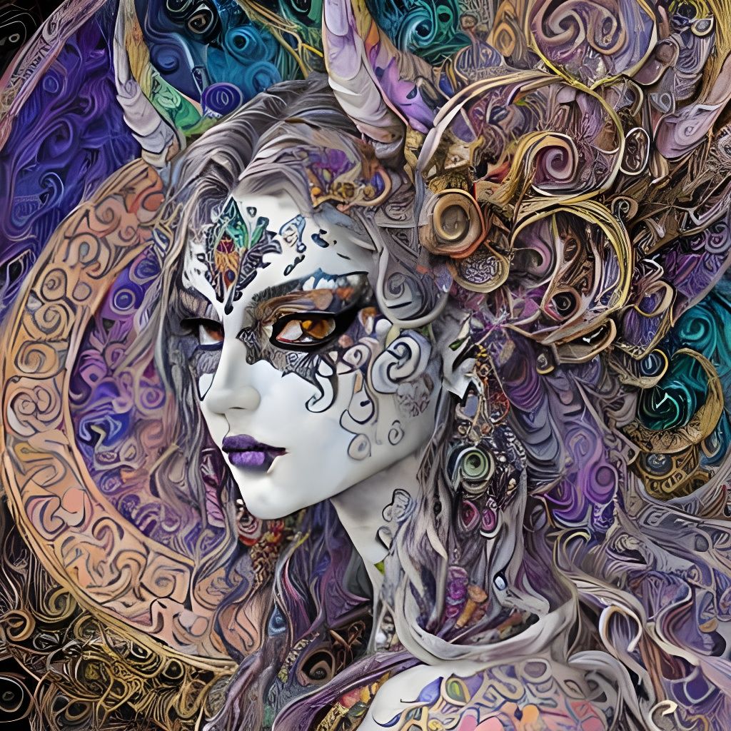 Psychedelic Animal Demon Painting with Ornate Line Art
