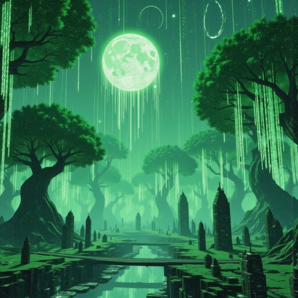 Ethereal Willow Tree Landscape with Glowing Wisps