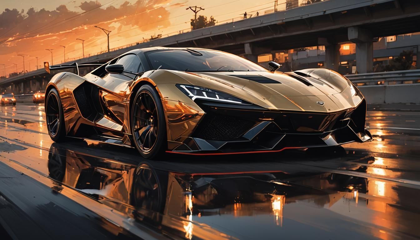 Superman Supercar Racing at Sunset: Vibrant Digital Art