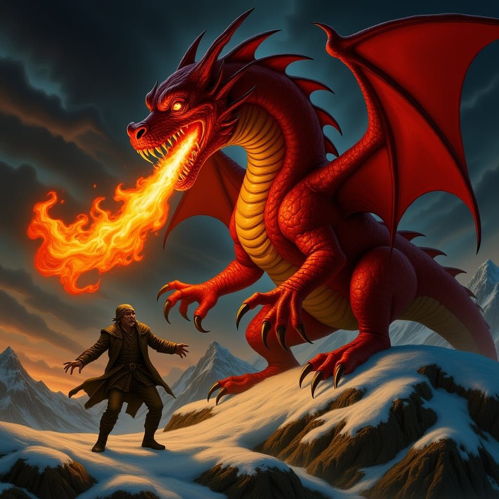 Dragon Attacks Robber on Snowy Mountain