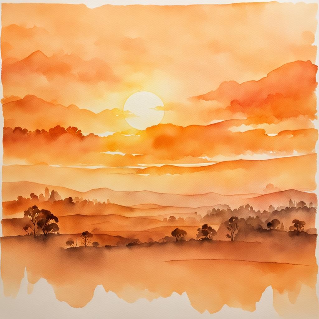 Pale Orange Watercolour Sunset Painting