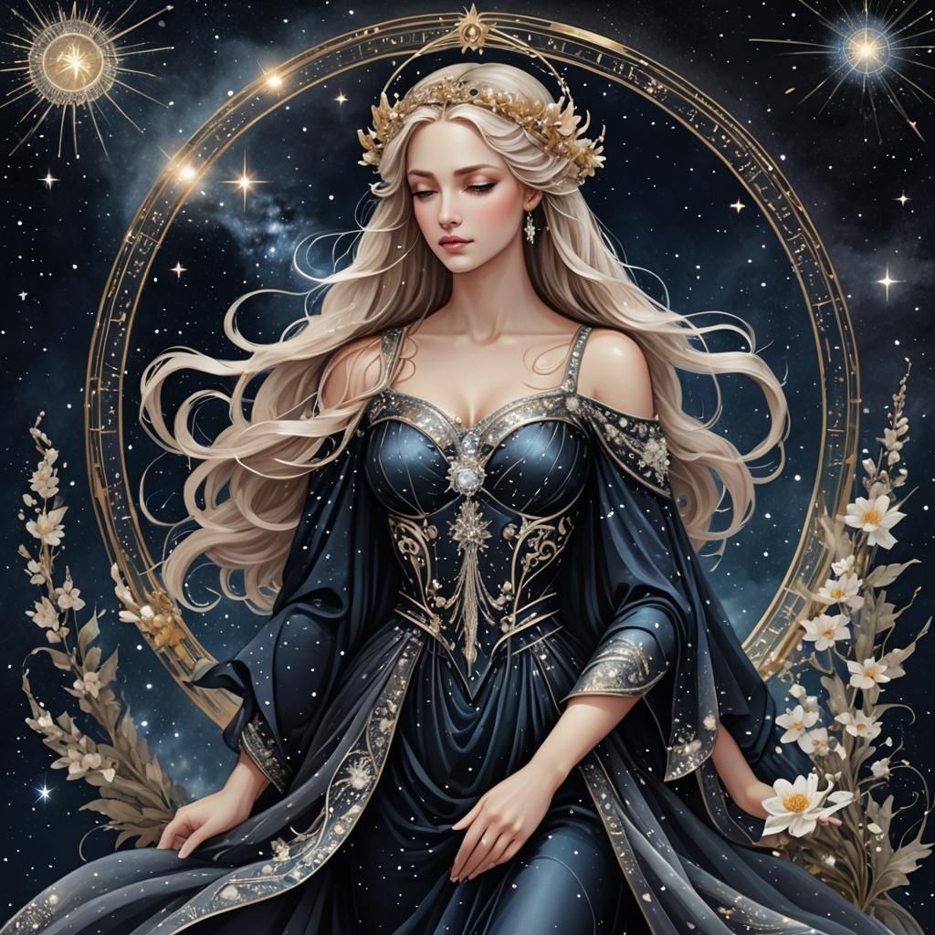 Virgo Goddess with Constellation in Fantasy Art