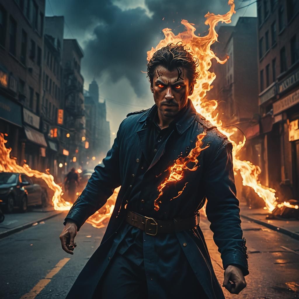 Epic Battle Between Hero and Villain in Cinematic Style