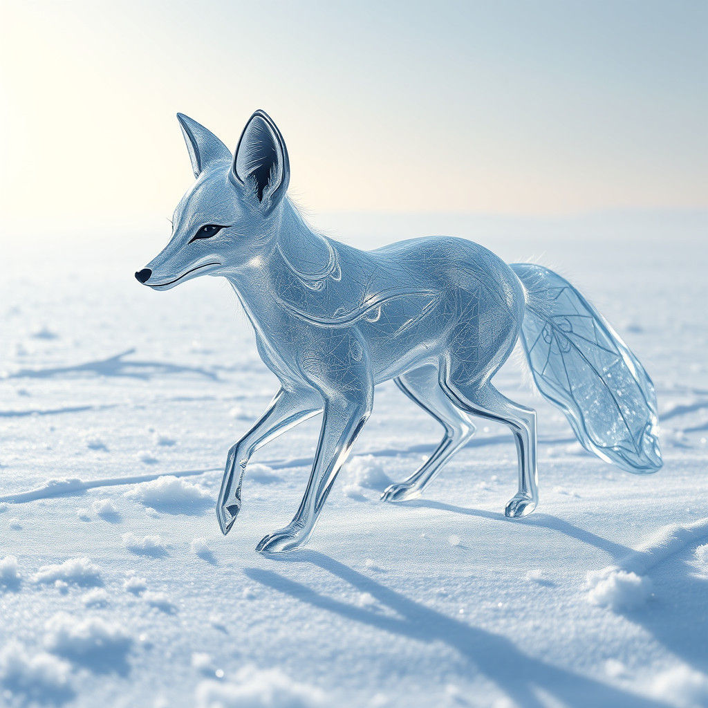 Crystalline Glass Fox in Winter Wonderland