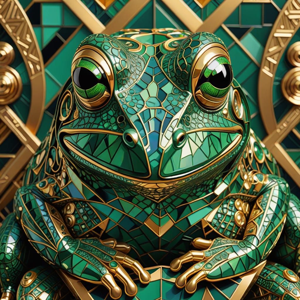 Vibrant Cubist Frogs in Art Deco Style