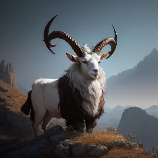 Astor Markhor Portrait with Lyre Horns