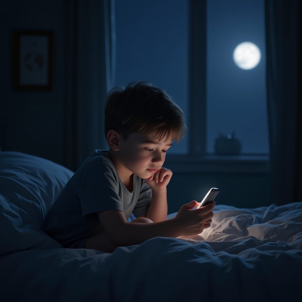 Boy in Moonlight Contemplates Unsent Text