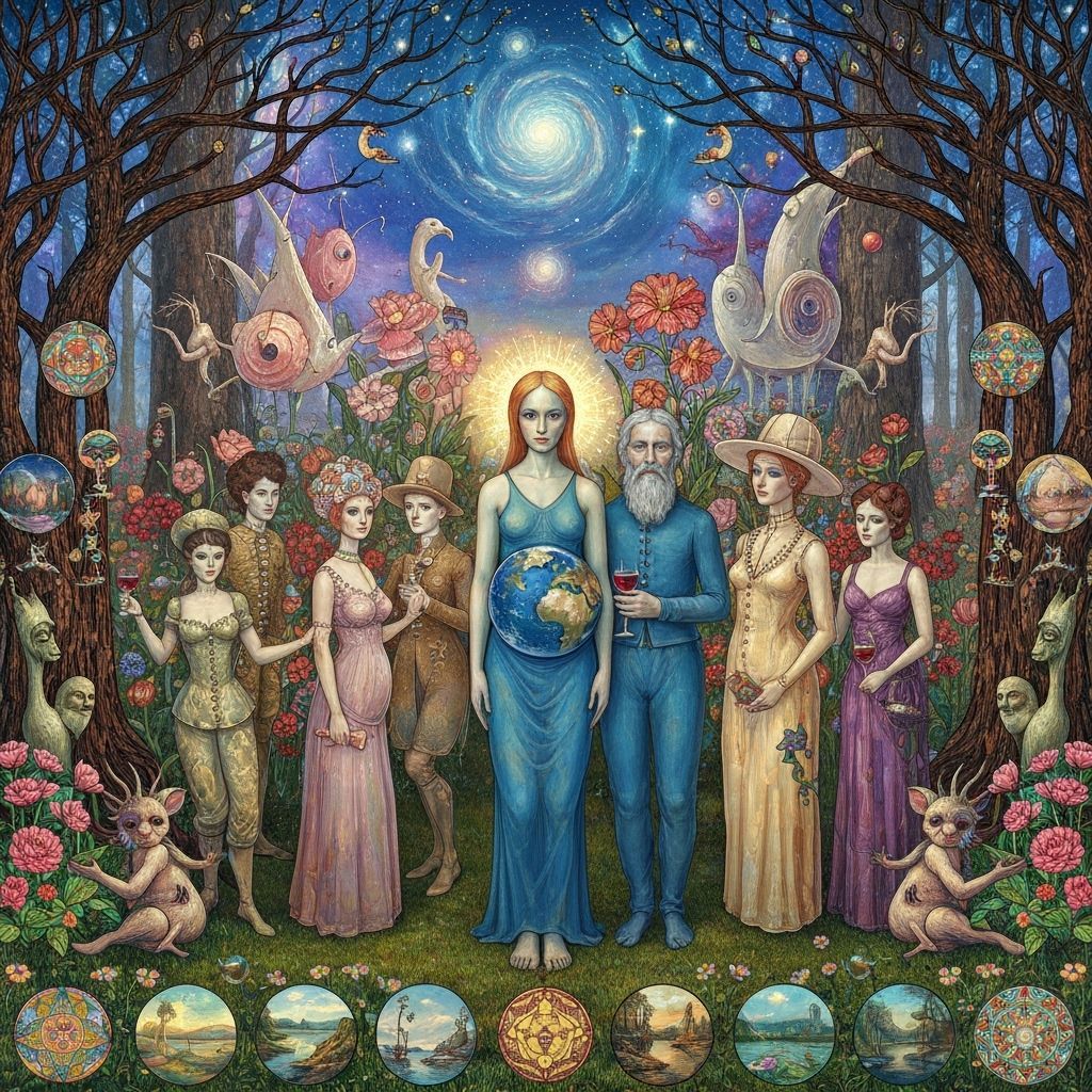 Surreal Garden Party in Dreamlike Fantasy Style