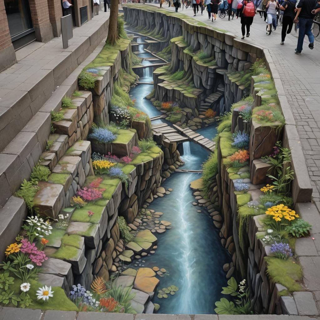 Chalk Art Ravine on a Busy Street