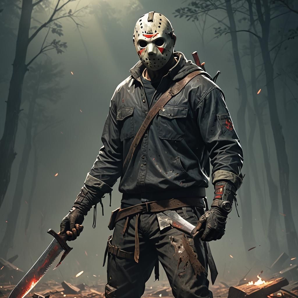 Jason Voorhees with Machete in Anime Style