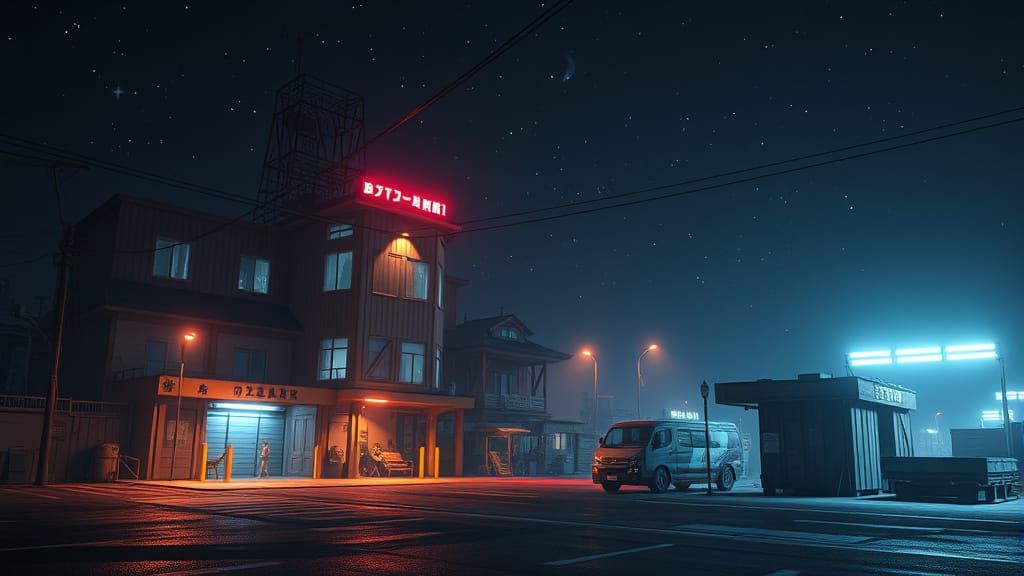 Surreal Nighttime Military Base in Ultrafine Detail