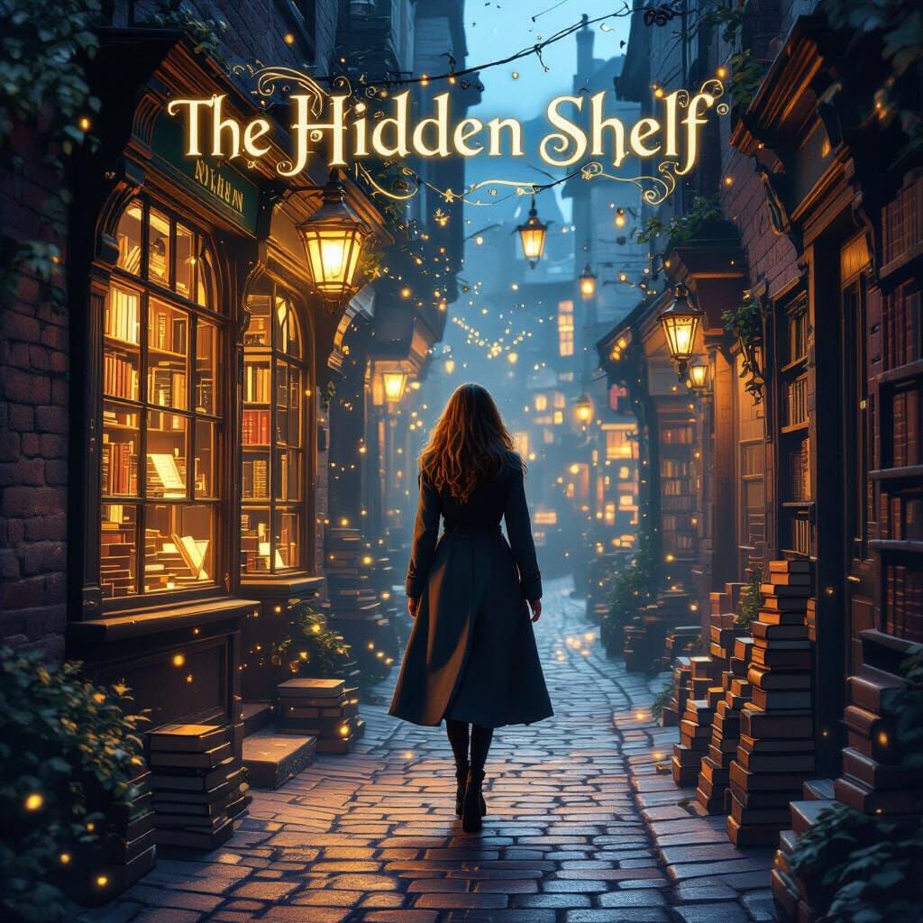 Magical Bookshop Alleyway at Twilight: Book Cover Art