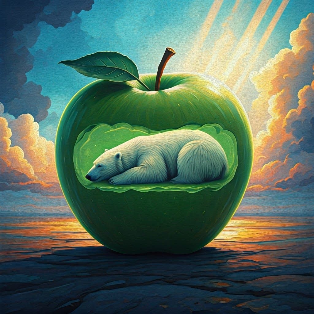 Fauvist Fantasy: Polar Bear in Luscious Apple