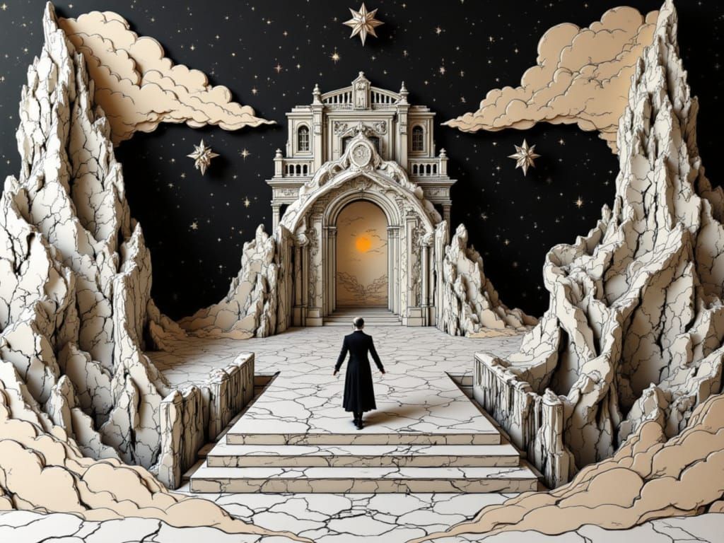 Abstract Geometric Portal in Black and White