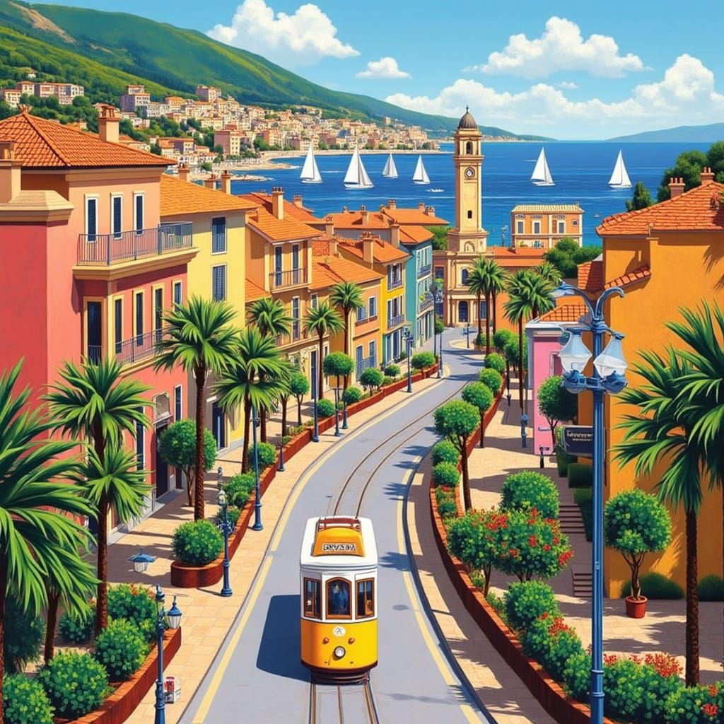 Vibrant Coastal Cityscape in Fauvist Style