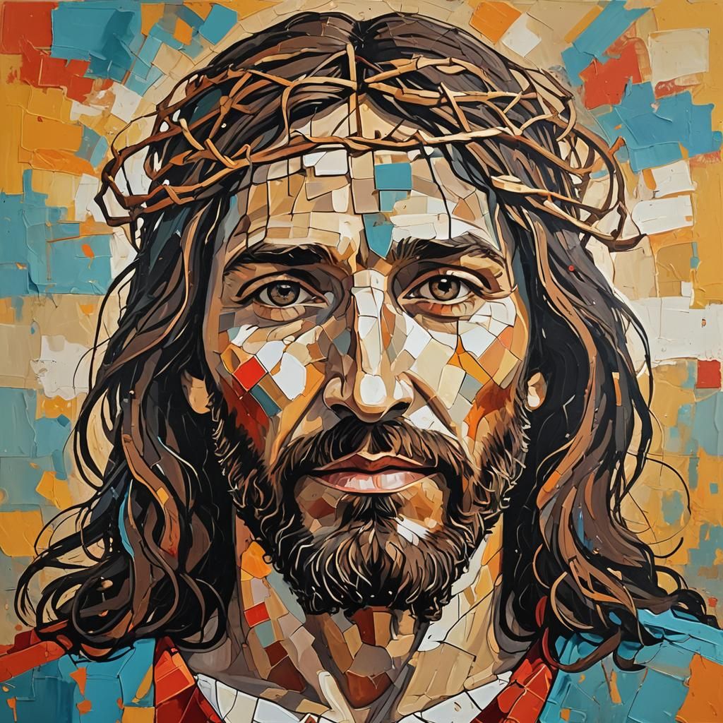 Joyful Jesus Christ in Abstract Art Style