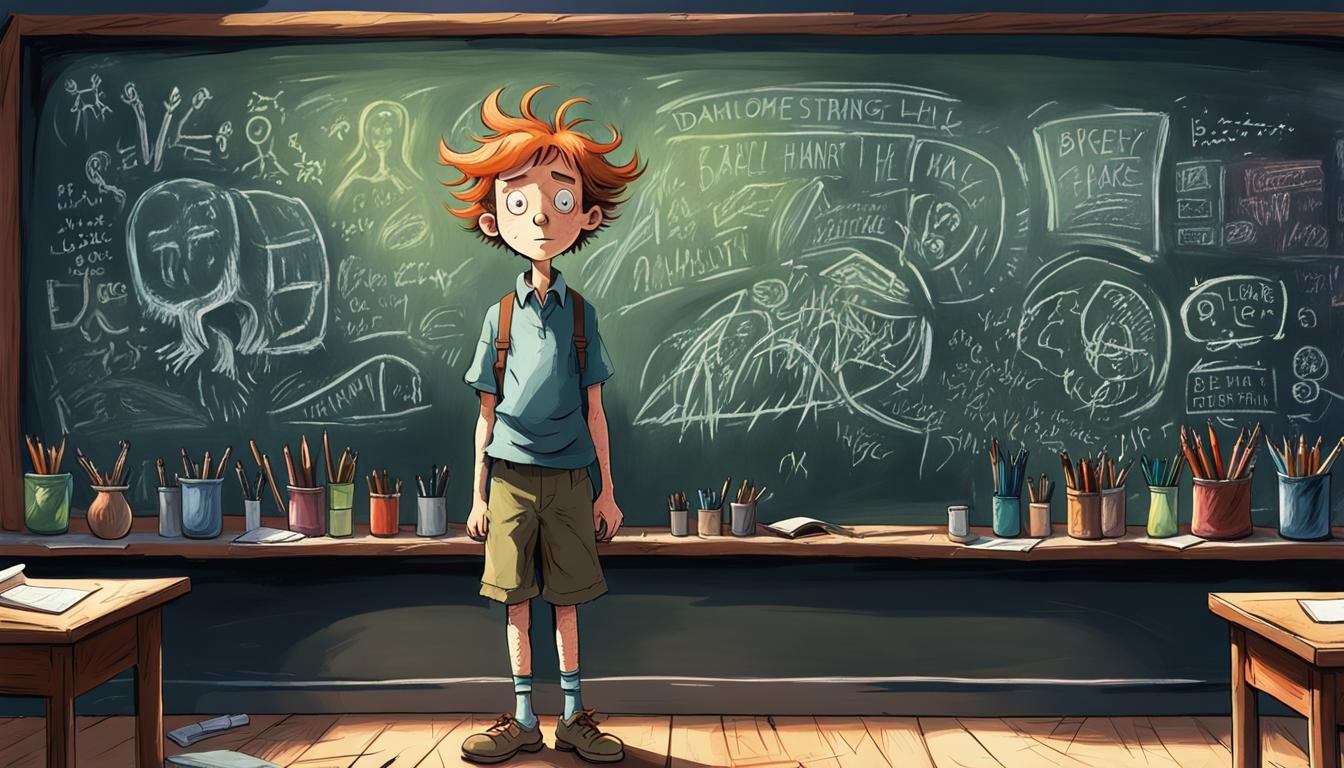 Boy in Zoology Class, Quentin Blake Style