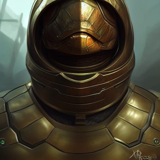 Armored Turtle Knight Portrait in Hyperrealism Style