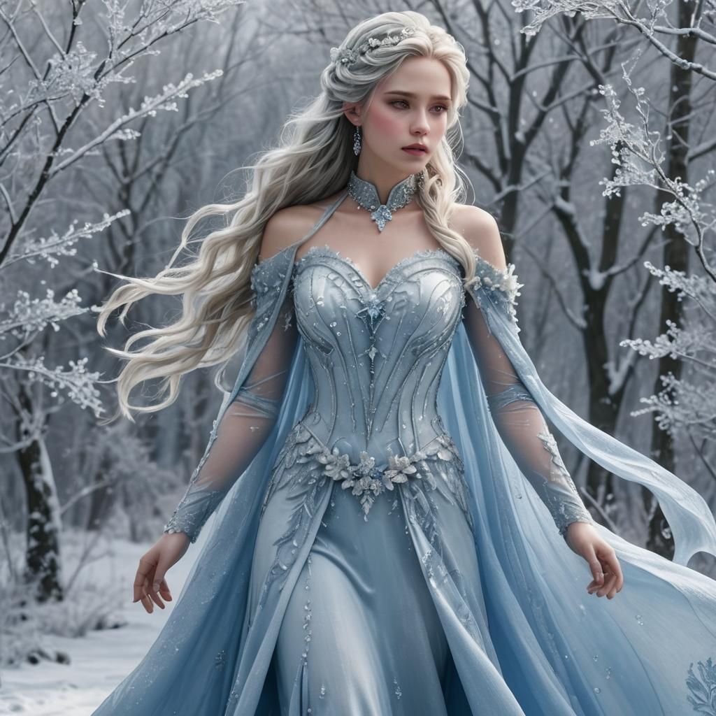 Ethereal Winter Goddess in 3D Anime Style