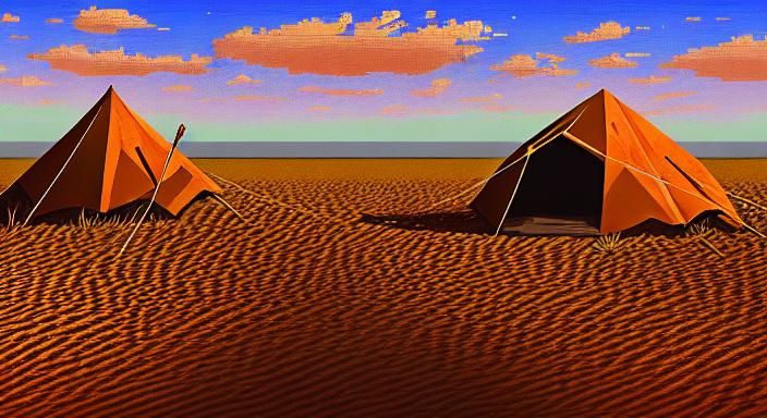 A Beduin Tent in the Sandy Desert (Pixel Art)