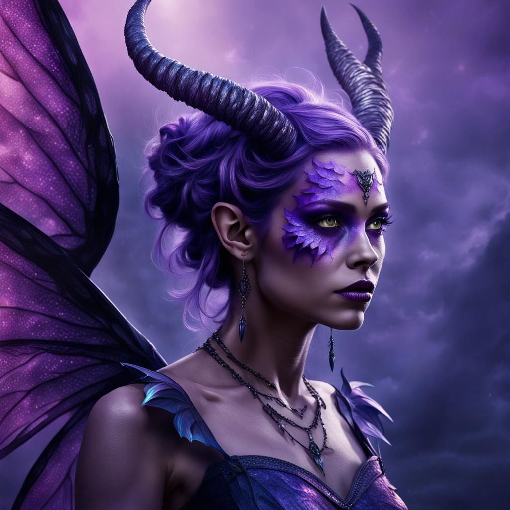 Demonic Fairy with Purple Wings in Digital Painting