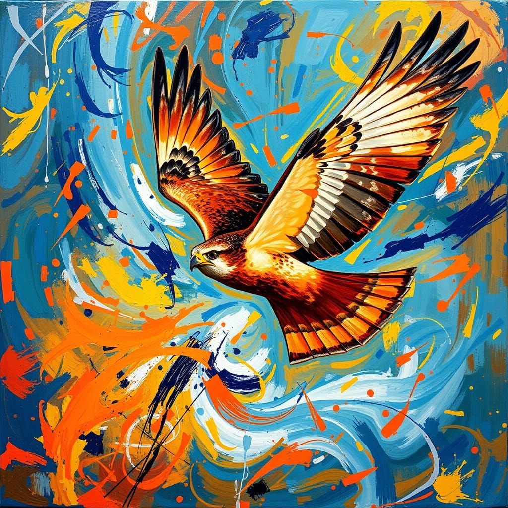 Surreal Hawk in Abstract Flight