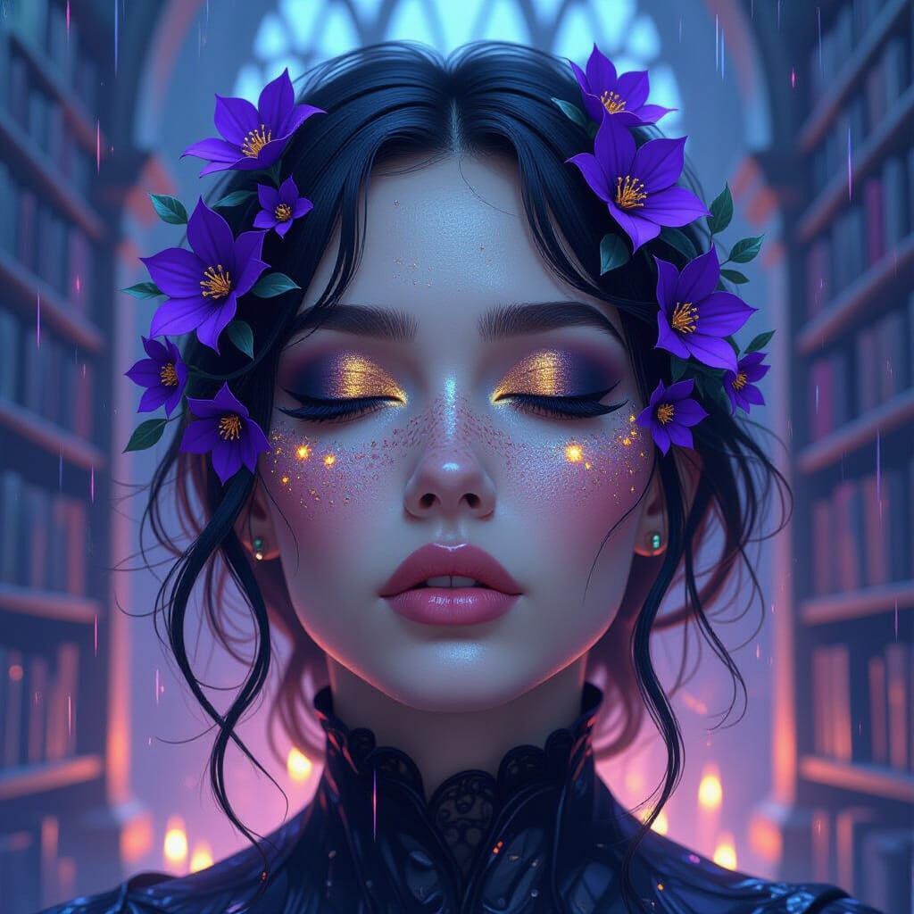 Androgynous Figure with Obsidian Skin and Gold Freckles