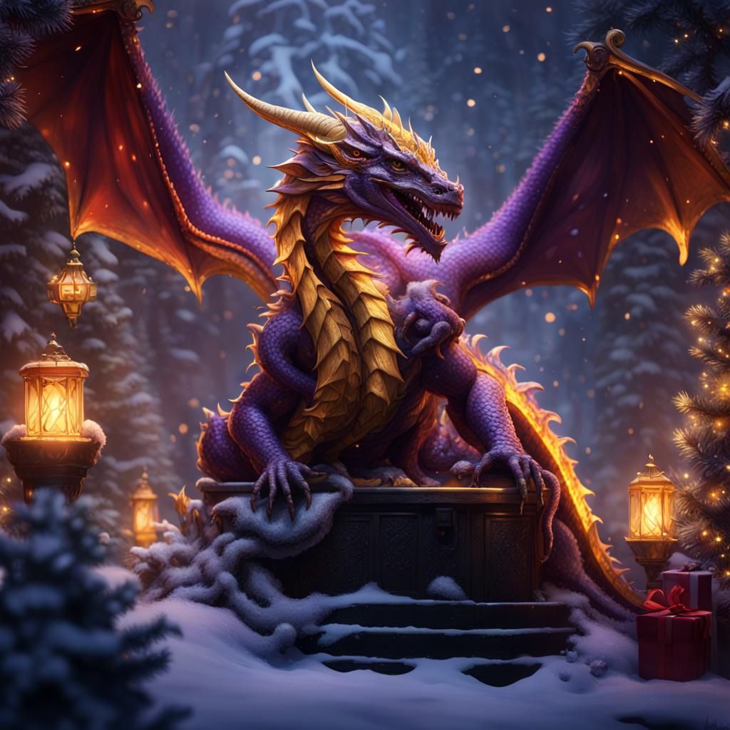 Hyperdetailed Christmas Dragon in Dark Fantasy Style