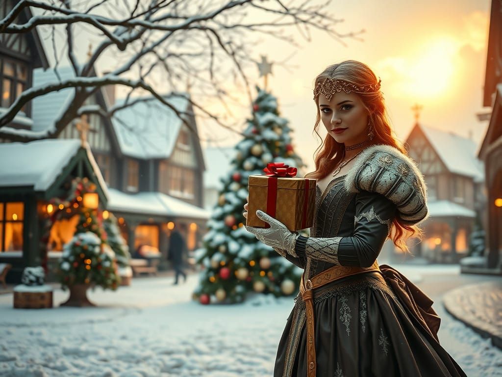 Victorian Warrior Princess Delivers Gift to Festive Yule Tre...