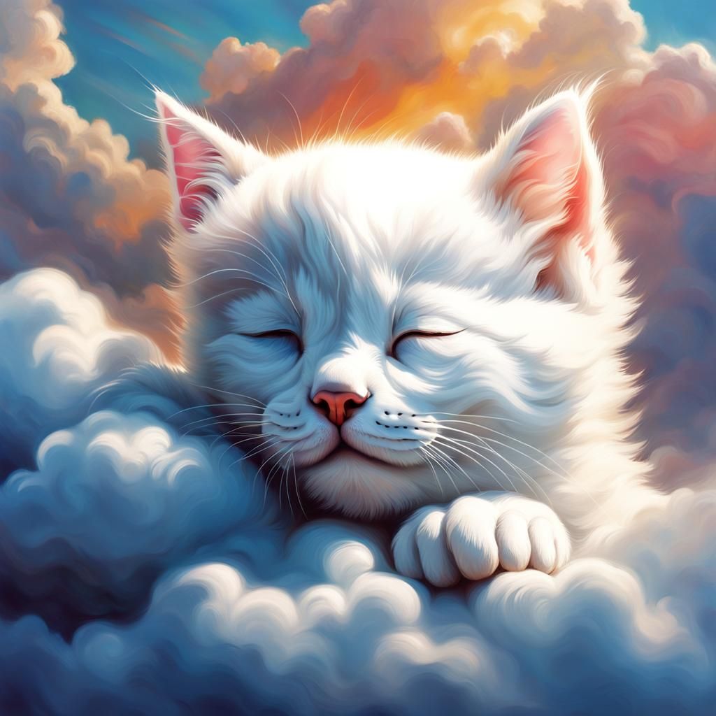 Cloud Kitten Sleeping: Hyperrealistic Concept Art