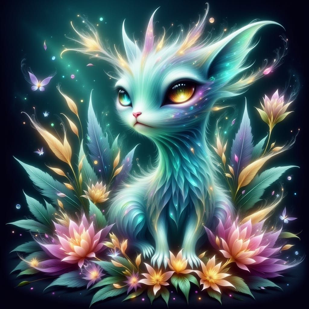Luminous Fantasy Creature in Enchanted Garden