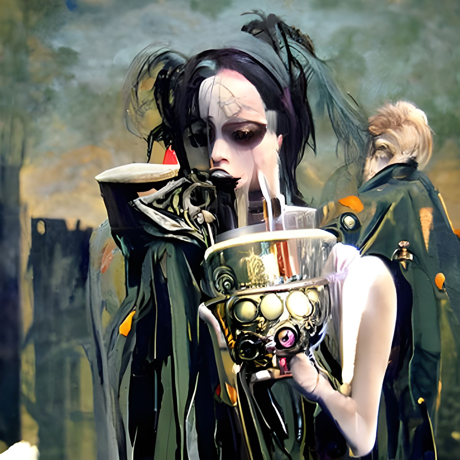 Gothic Steampunk Goddess Weeps Tears of Futuristic Beauty