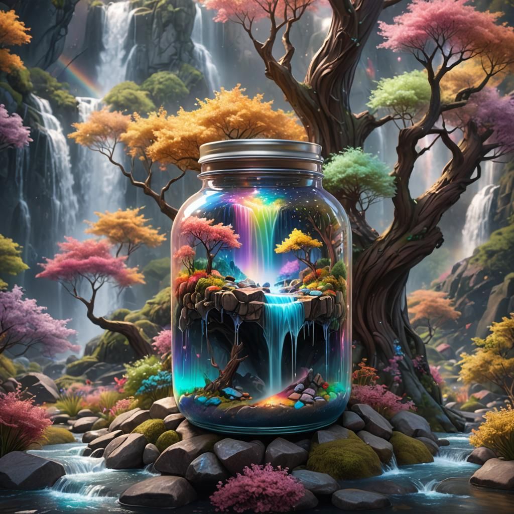 Waterfall Jar: A Pastel Fantasy Landscape