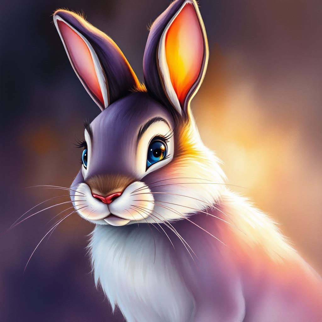 Hyperrealistic Watercolor Portrait of Thumper in Romantic St...