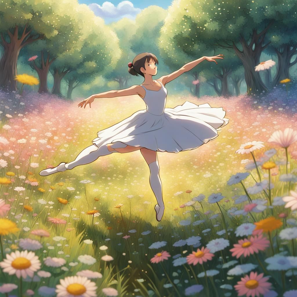 Ballerina Dancing in Flower Meadow: Anime Key Visual