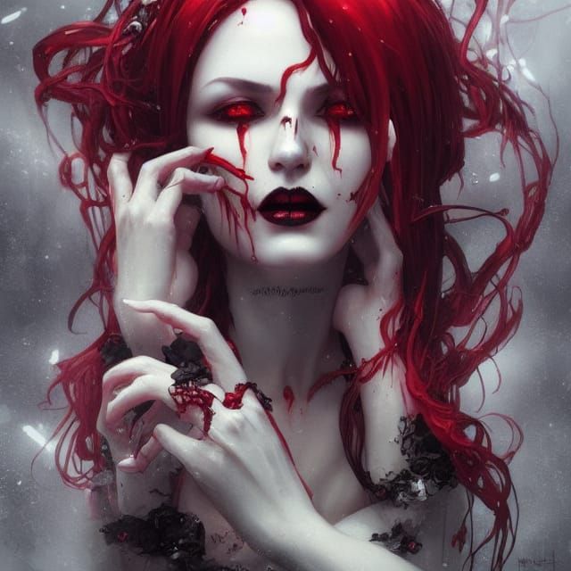 Gothic Vampire Woman Portrait in Hyperdetailed Digital Art
