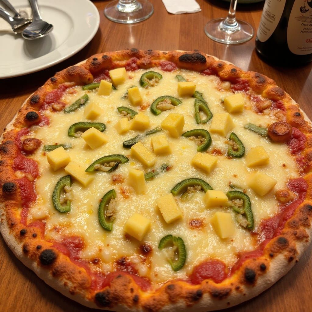 Pineapple and Jalapeno Pizza with Moscato Wine