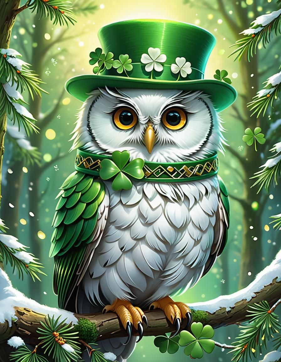Charming Shamrock Owl in Dreamy Pastel Colors
