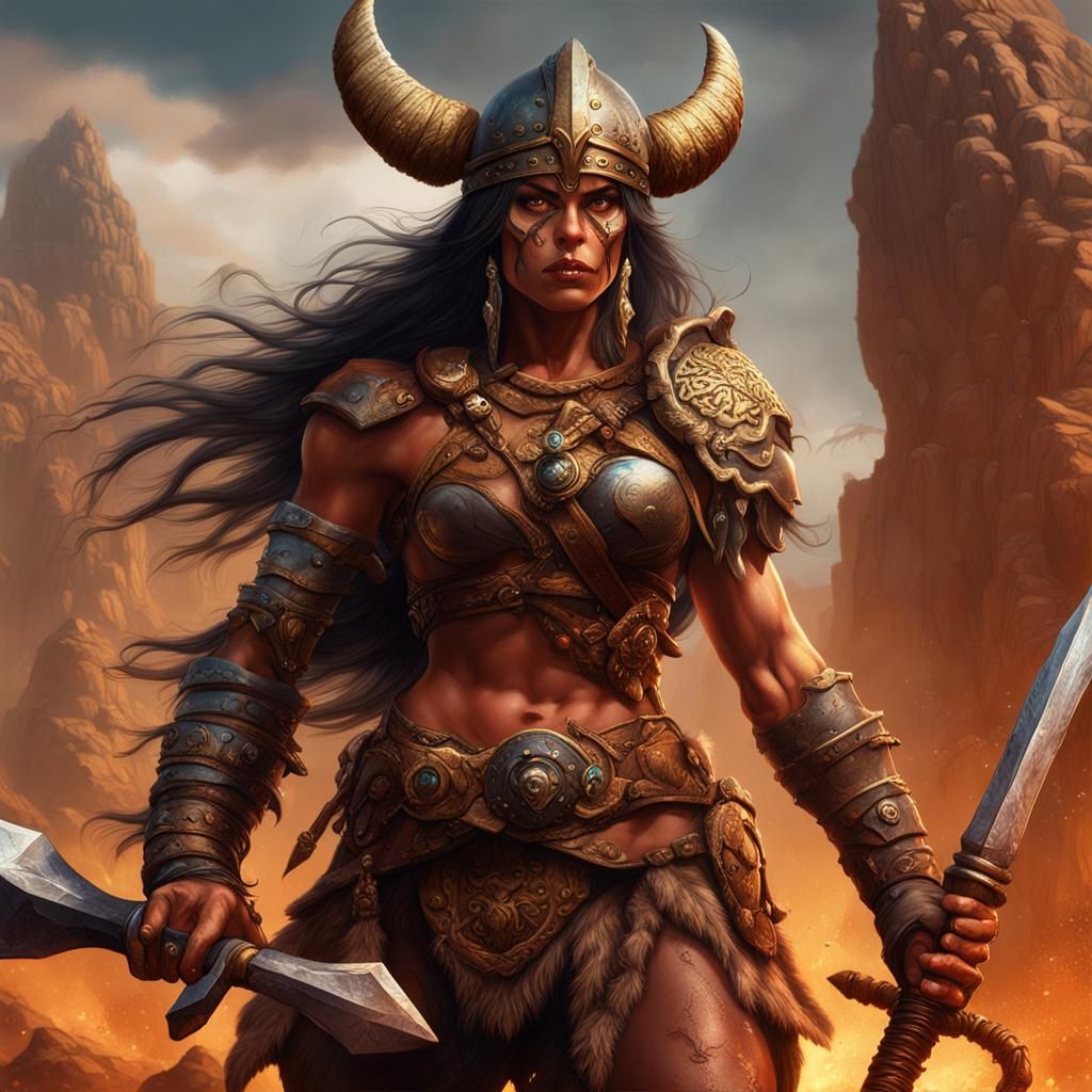 Female Barbarian in Detailed Matte Painting
