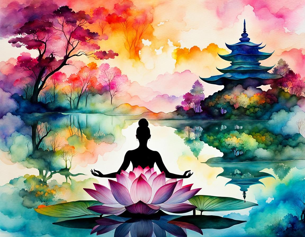 Zen Meditation: Lotus Flowers and Double Exposure Art