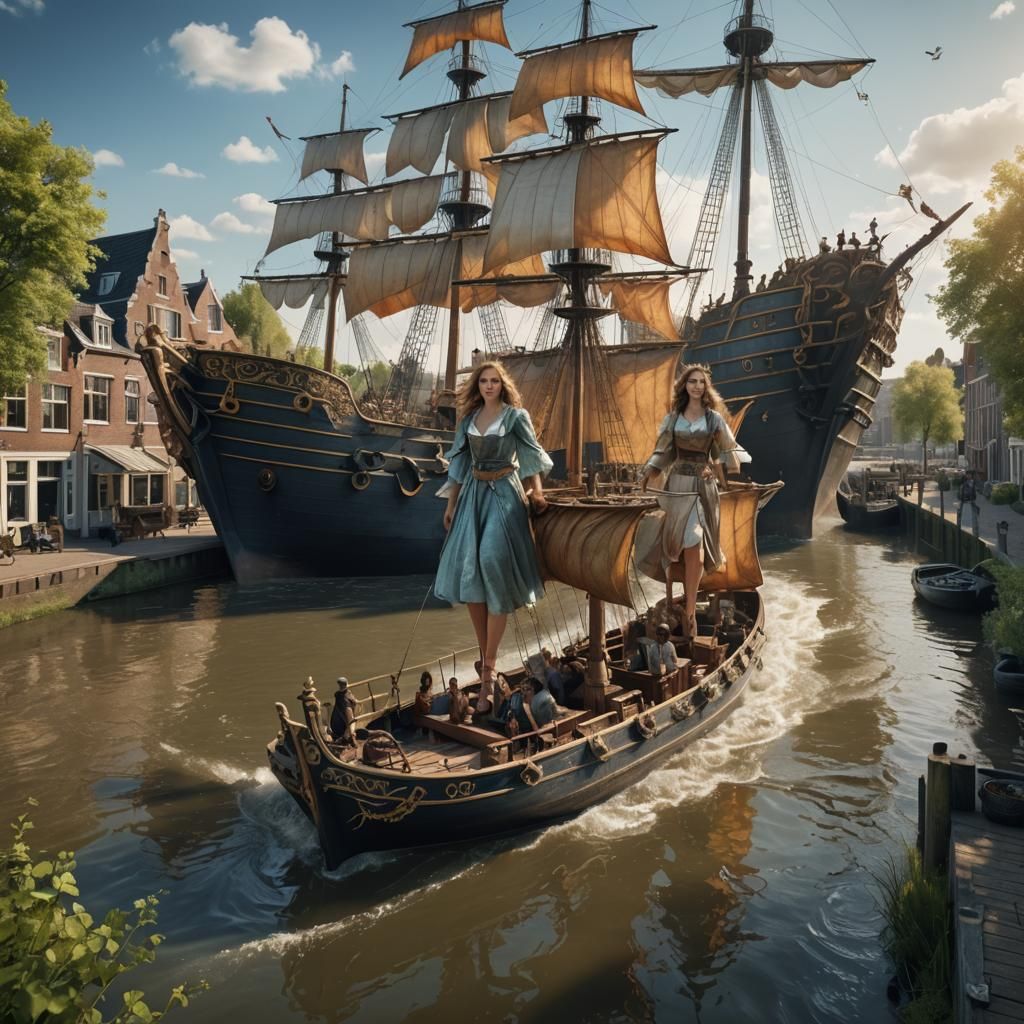 Ship with Women in the Netherlands, Photorealistic