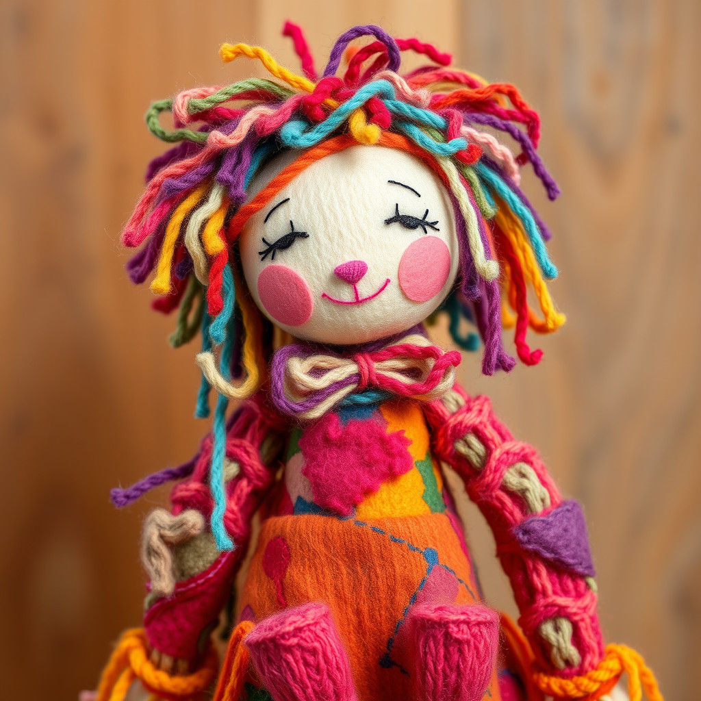 Whimsical Wool Doll with Intricate Details