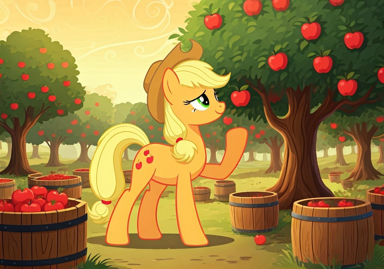 Applejack Inspects Ripe Apples at Sweet Apple Acres in Autum...